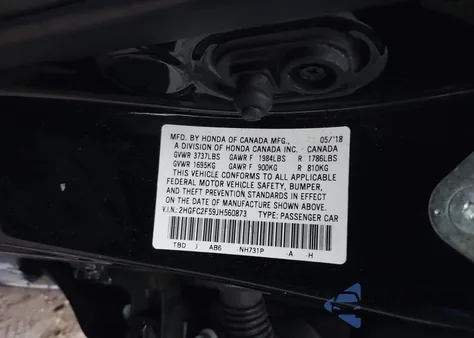 2018 Honda Civic Lx z USA, uszkodzony, nr VIN 2HGFC2F59JH560873